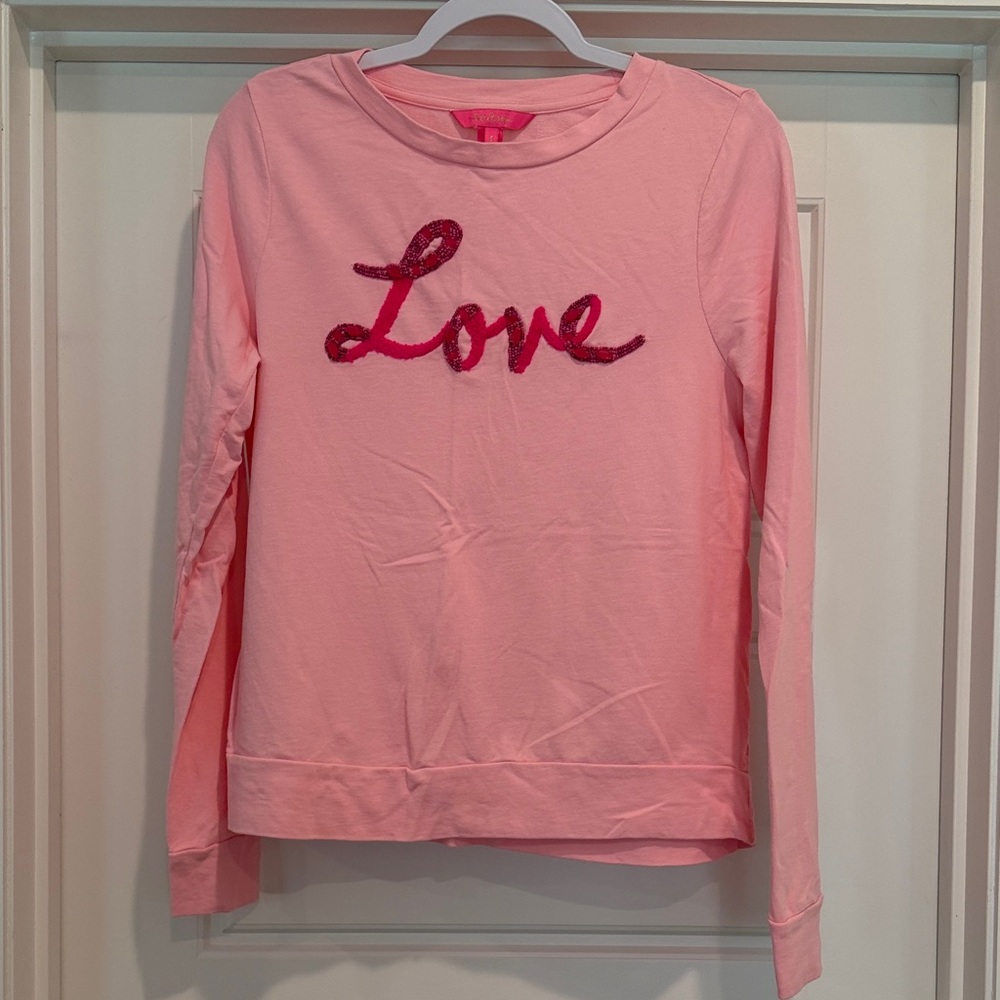 Lilly Pulitzer Pink Long Sleeve Tee with Red Love Script